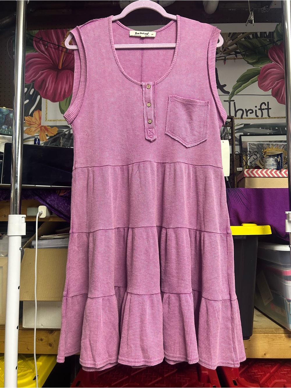 NWT Boutique Three Bird Nest Long Time Coming Shift Dress In Orchid oversized M - Picture 4 of 7